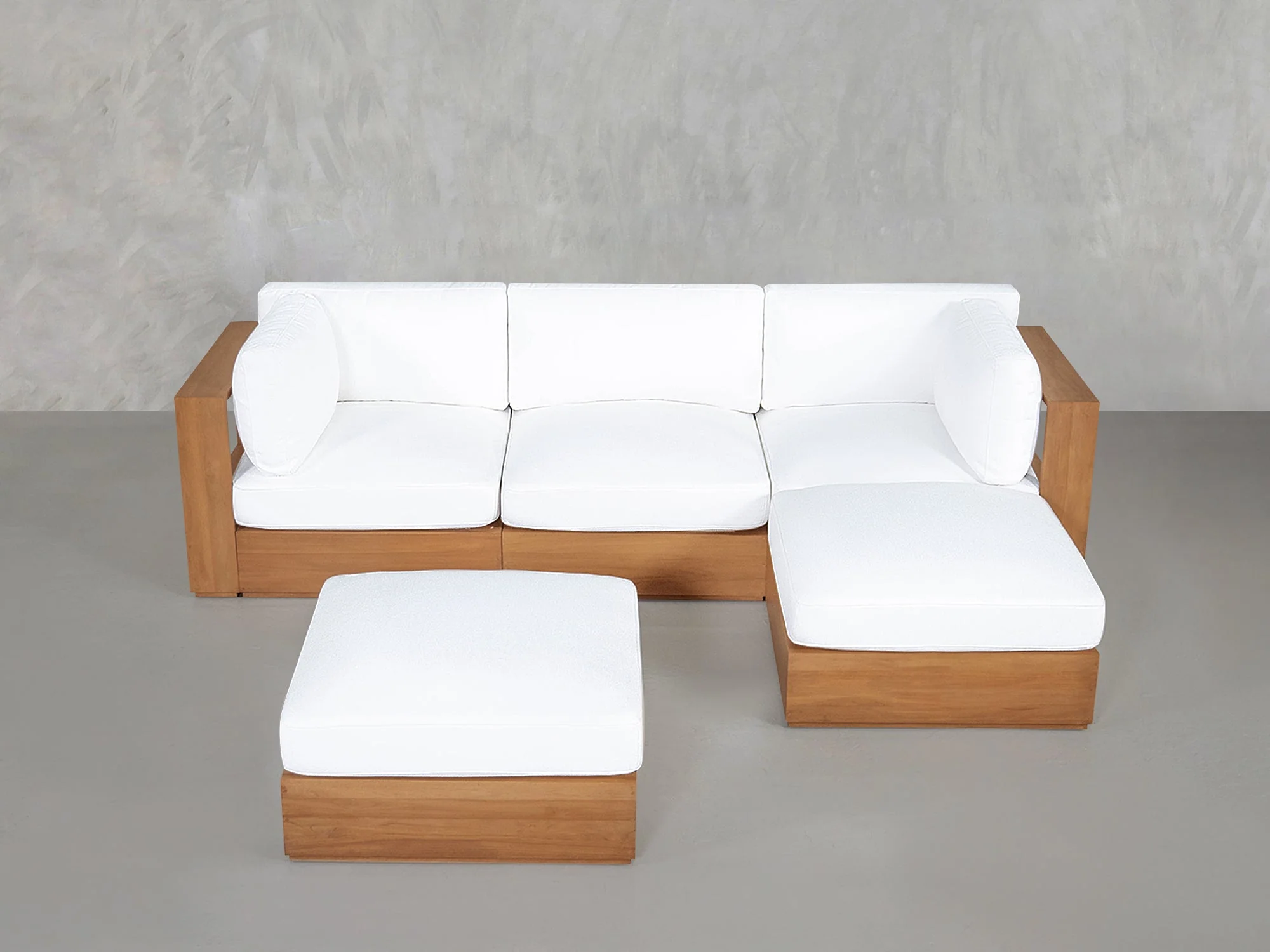 4-Seat Modular Chaise Sectional with Ottoman Teak Outdoor - Image 2