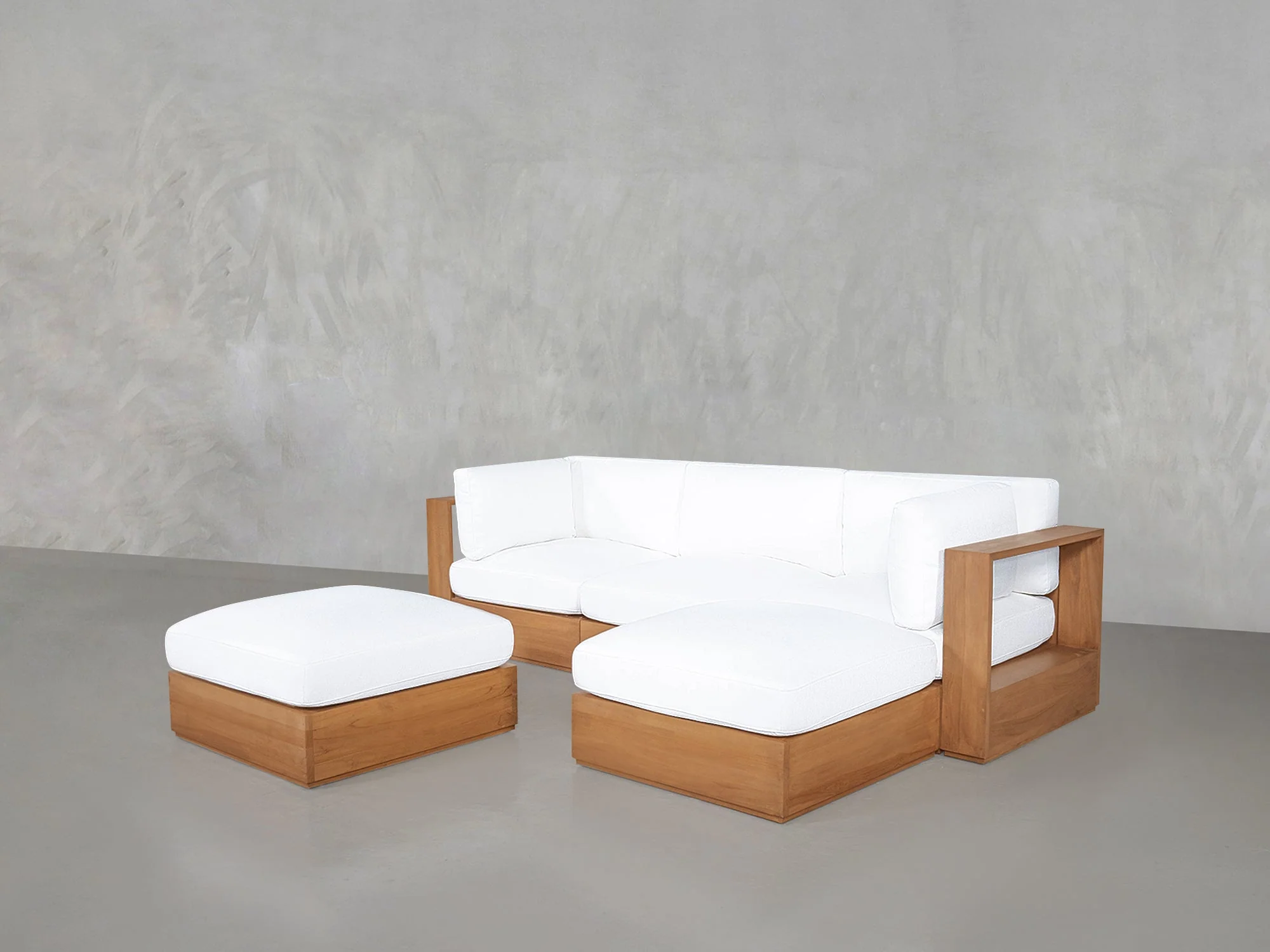 4-Seat Modular Chaise Sectional with Ottoman Teak Outdoor - Image 3