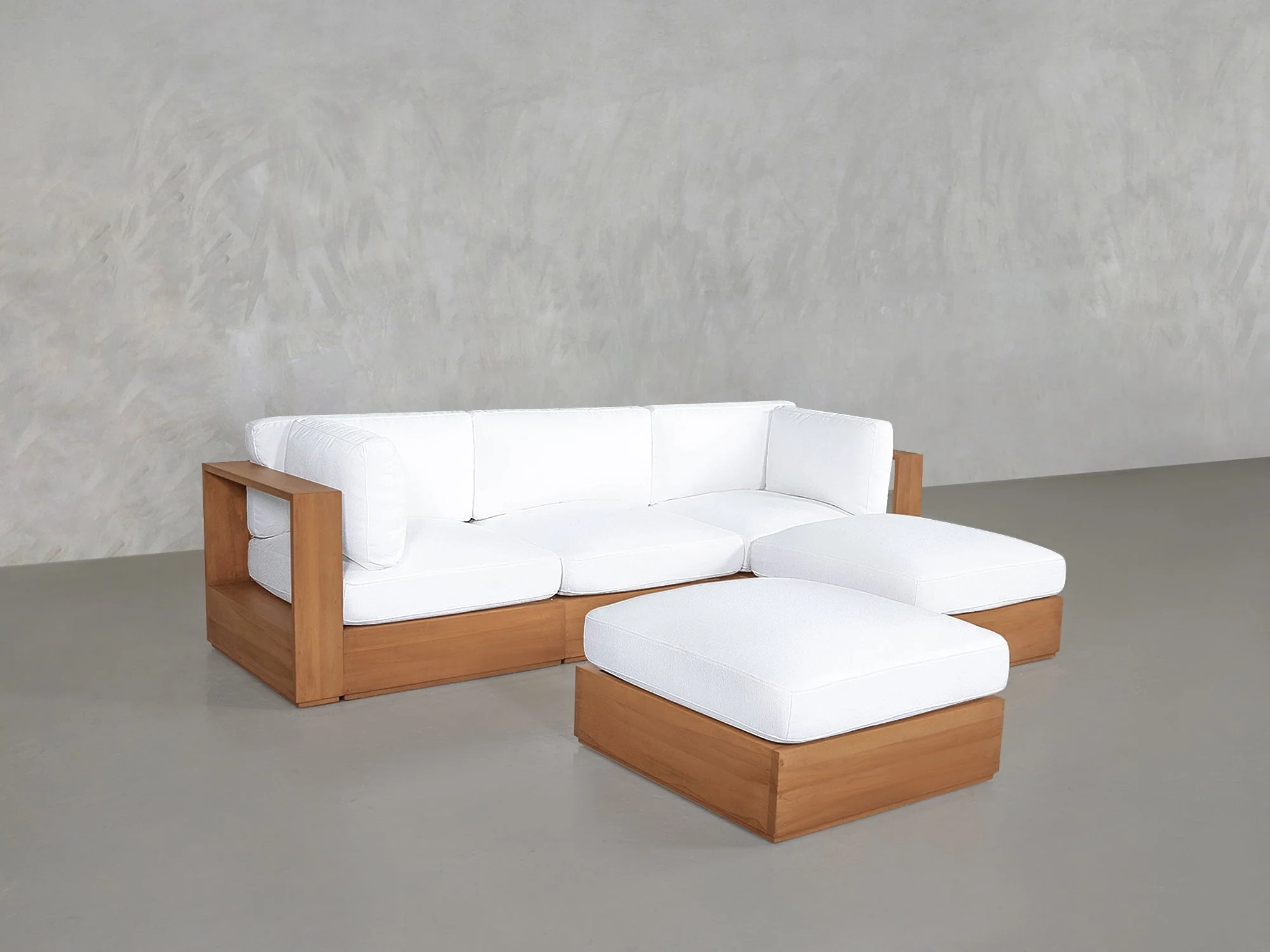 4-Seat Modular Chaise Sectional with Ottoman Teak Outdoor - Image 4