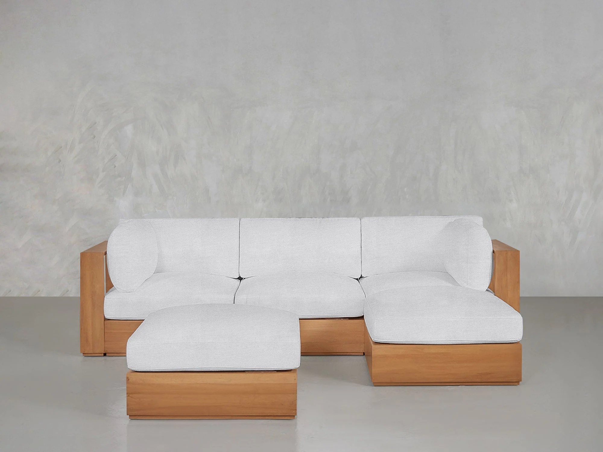 4-Seat Modular Chaise Sectional with Ottoman Teak Outdoor - Image 8