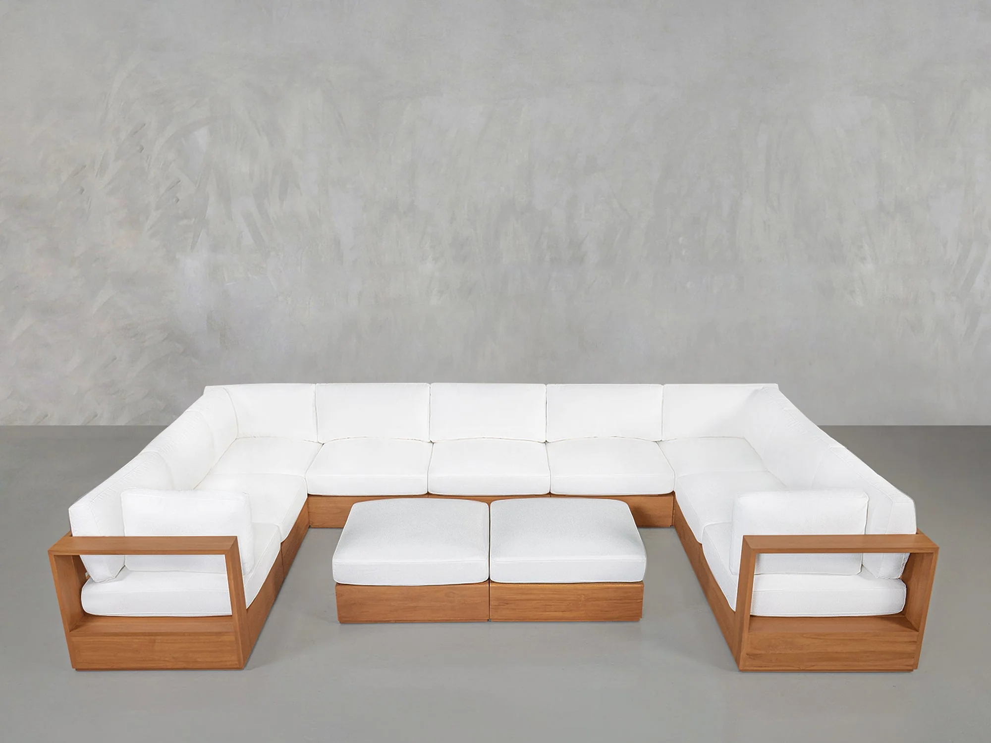 9-Seat Modular U-Sectional with Double Ottoman Teak Outdoor - Image 2