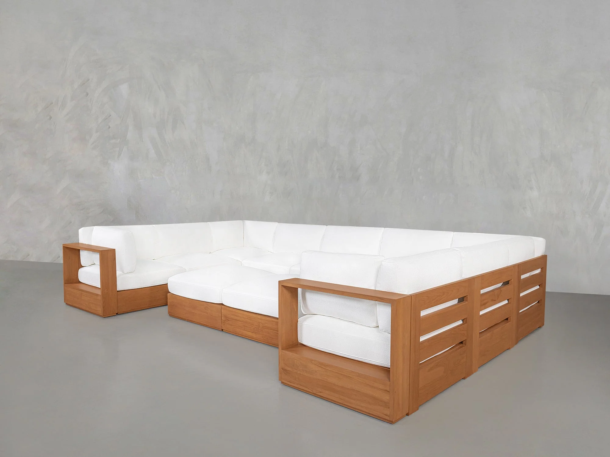 9-Seat Modular U-Sectional with Double Ottoman Teak Outdoor - Image 3