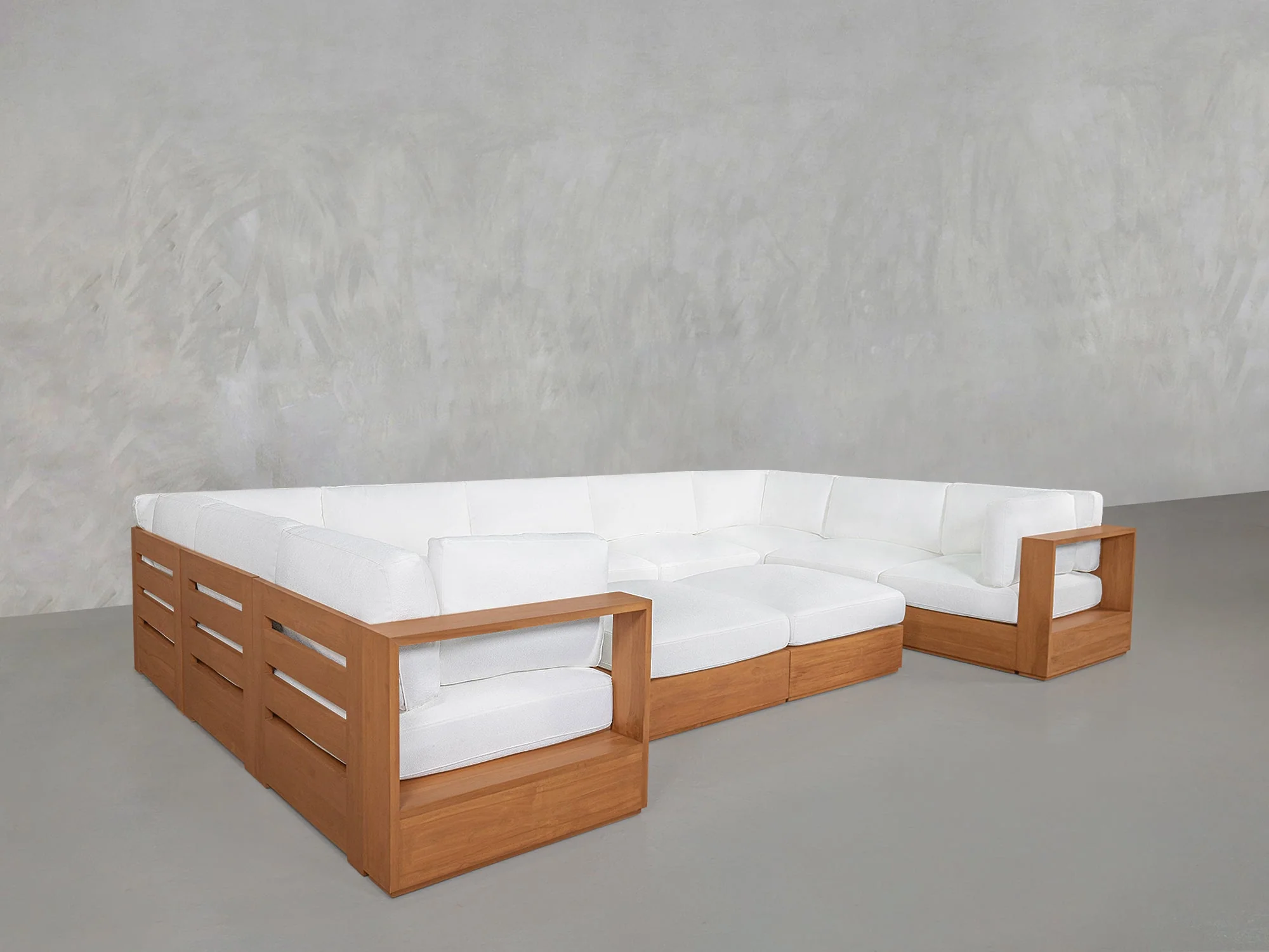 9-Seat Modular U-Sectional with Double Ottoman Teak Outdoor - Image 4