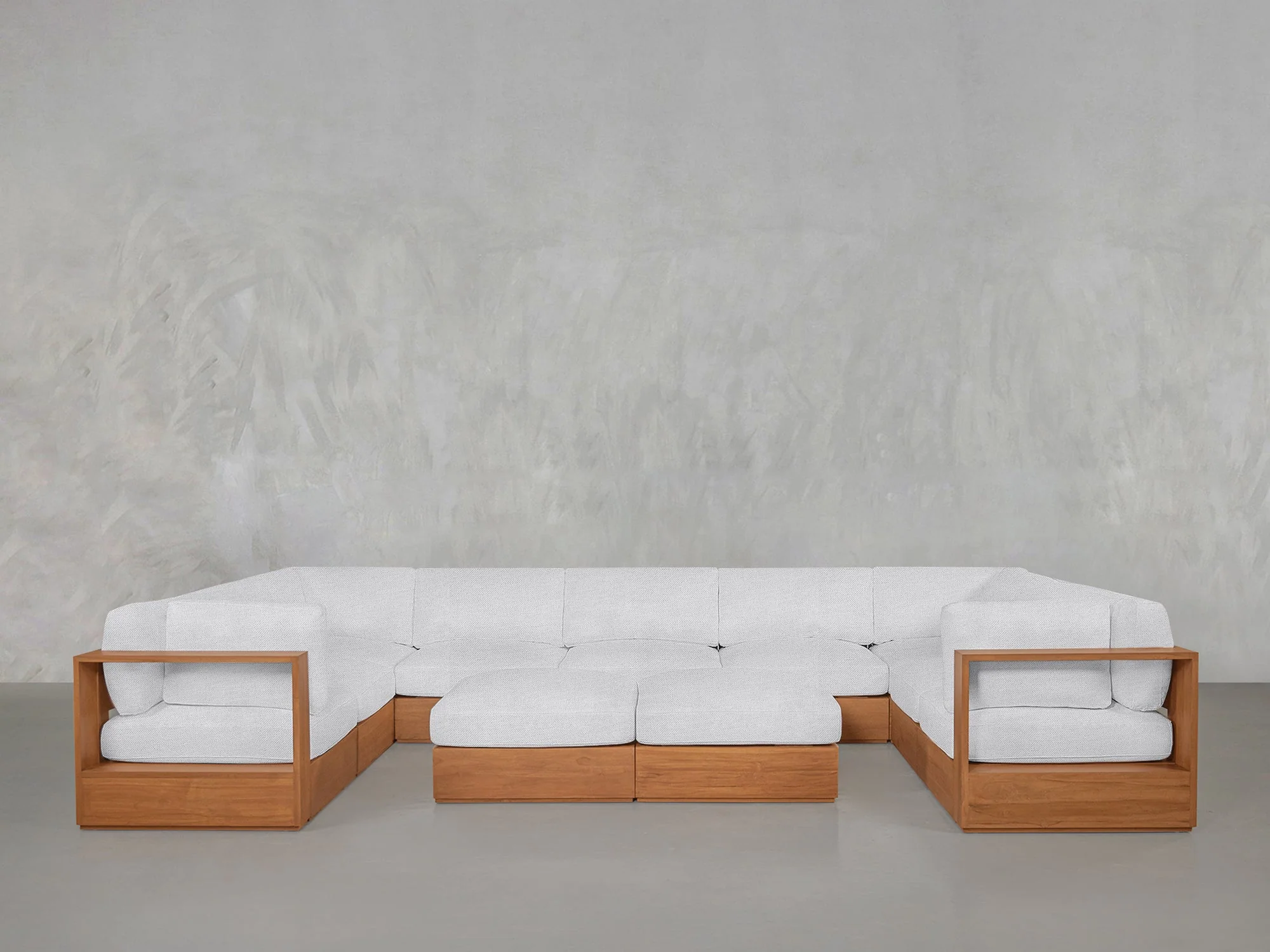 9-Seat Modular U-Sectional with Double Ottoman Teak Outdoor - Image 8