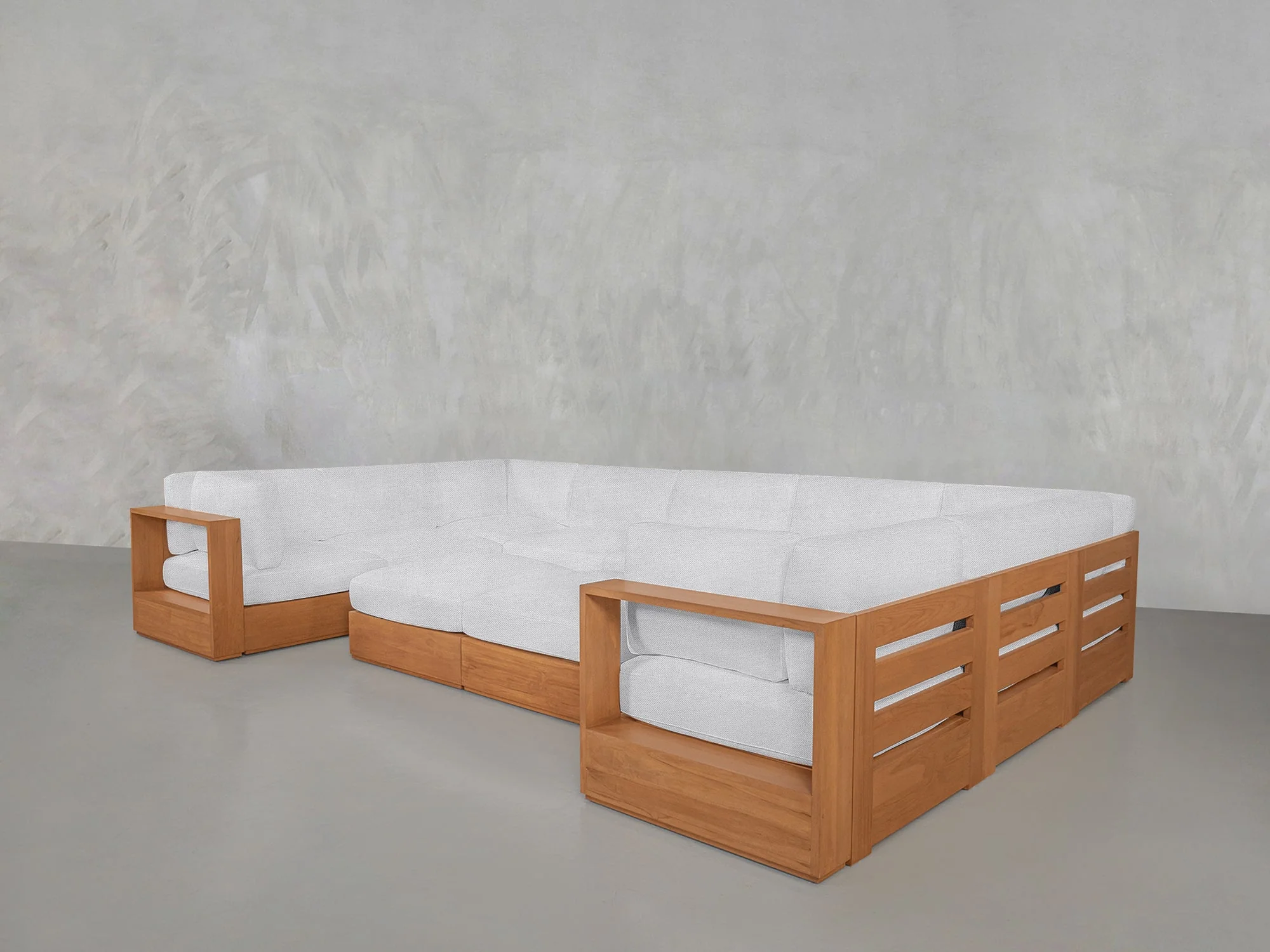 9-Seat Modular U-Sectional with Double Ottoman Teak Outdoor - Image 9